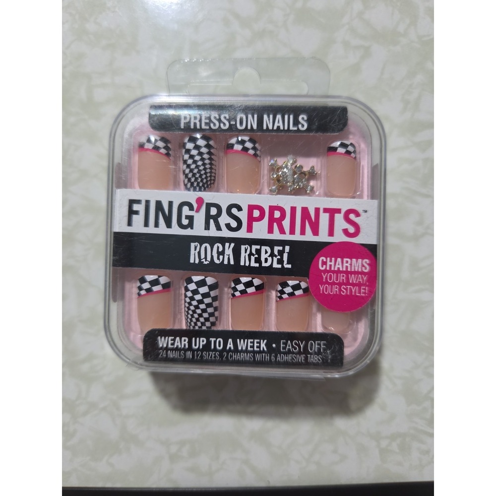 FING'RS PRINTS PRE-GLUED NAILS, Rock Rebel, 24 COUNT (1-PACK)